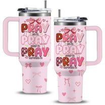 Pink Christian Inspirational Tumbler, Pray Over It Bible Verse Gifts, Christian Gifts for Women, Daily Prayer Pink Tumbler With Handle Jesus Cup 40oz