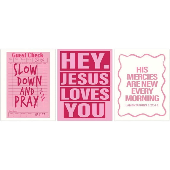 Pink Christian Posters Light Pink Y2K College Dorm Room Wall Art Girls Dorm Room Jesus Aesthetic Wall Decor Preppy Teen Girls Apartment Bedroom Pictures Prints(Only canvas)