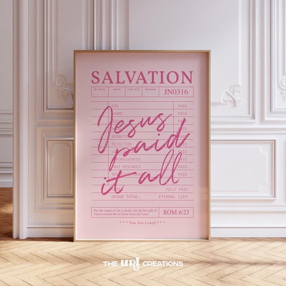 Pink Christian Wall Art Jesus Paid It All Print Pink Bible Verse Prints Preppy Affirmation Poster Coquette Room Decor Girly Guest Check