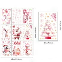Pink Christmas 3D Window Decoration Static Cling Sticker With Santa House Snowflake Design For Holiday Decor 11.81X7.87 Inch