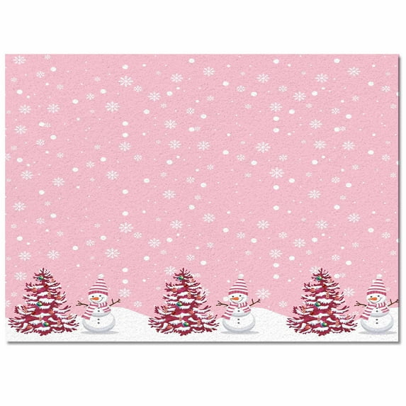 Pink Christmas Area Rug 2x3ft Snowman Christmas Tree Winter Snowflakes Non-Slip Washable Square Rugs Soft Felt Indoor Floor Mat for Bedroom Kitchen Living Room Bathroom