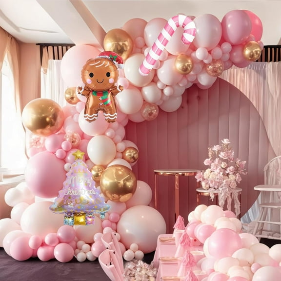 Pink Christmas Balloon Arch Pink White Gold Balloons Candy Cane Foil Balloons Christmas Tree Santa Balloon for Xmas Winter Wonderland Friendsmas Sweater New Year Holiday Birthday Party Decor