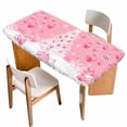 thumbnail image 1 of Pink Christmas Balls Table Cloths for 5 Foot Rectangle Tables, Xmas Tree Snowflake Patio Waterproof Elastic Fitted Tablecloths, Washable Rectangular Table Cover for Camping, 1 of 8