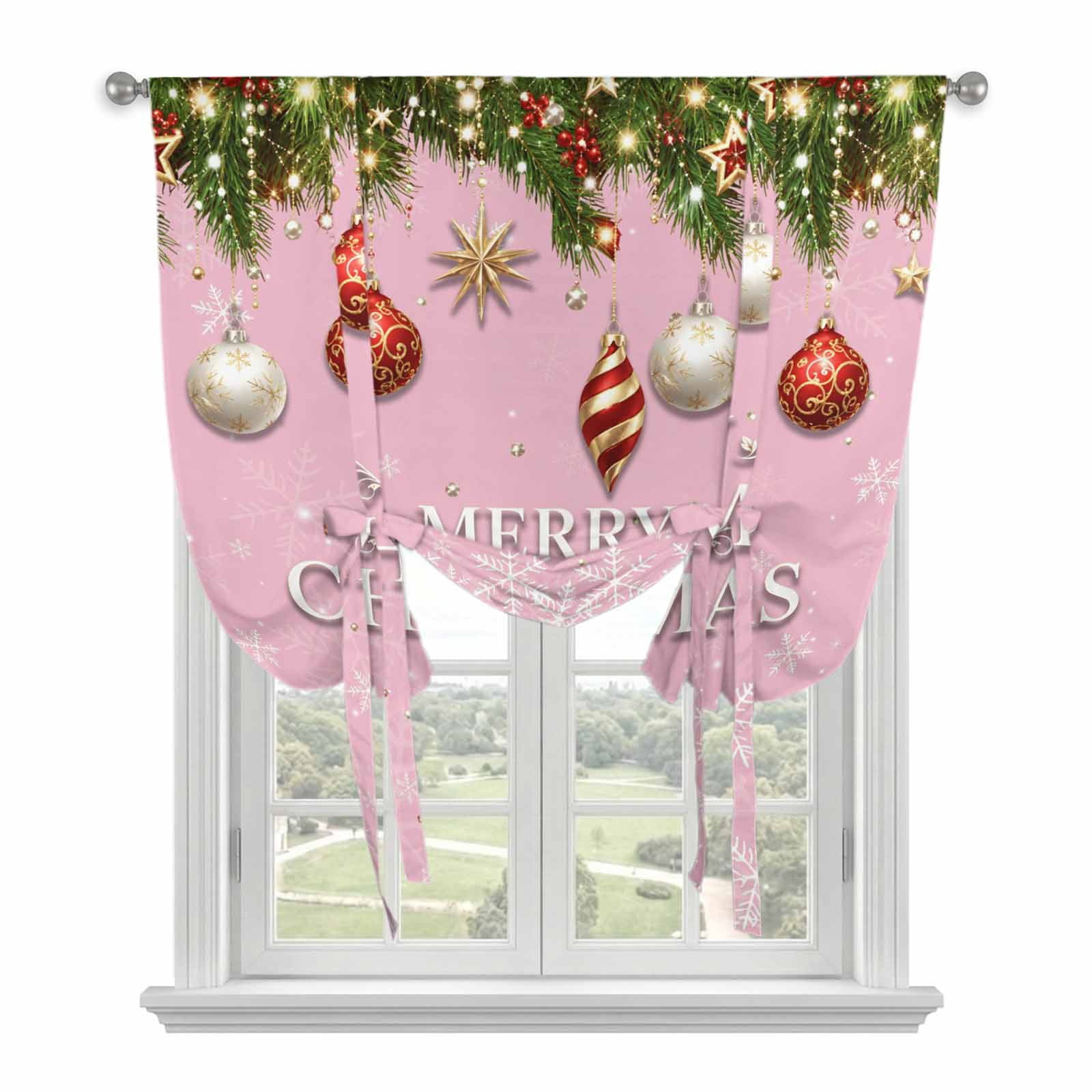 Pink Christmas Balls Tie Up Curtains for Window, Thermal Insulated ...