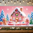 thumbnail image 1 of Pink Christmas Banner Gingerbread House Xmas Display Gingerbread Man Christmas Tree Gingerbread Backdrop for Christmas Party Holiday Decoration Home Decor, 1 of 9
