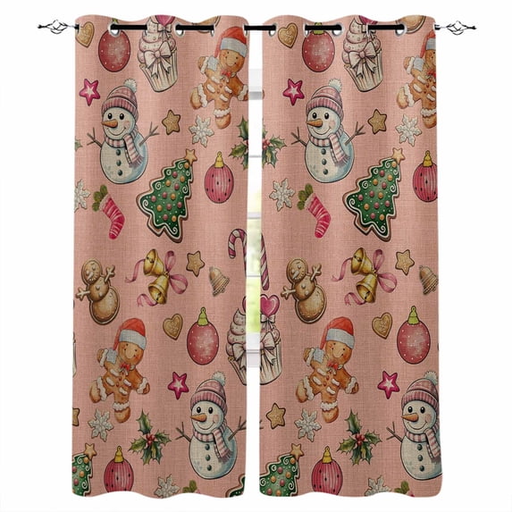 Pink Christmas Black Out Curtains 84 Inch Long for Living Room, Xmas Tree Balls Snowman Gingerbread Blackout Curtain Shade Thermal Insulated Window Curtains Grommet Drapes 42"x84" 2 Panels