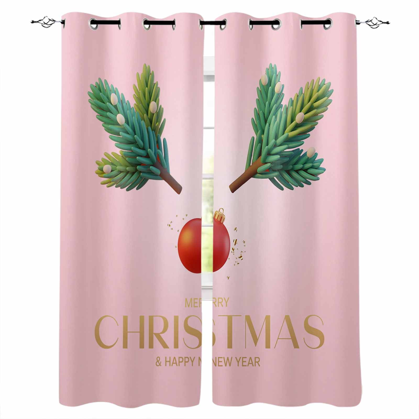 Pink Christmas Blackout Curtains for Bedroom 45 Inch Length 2 Panels ...