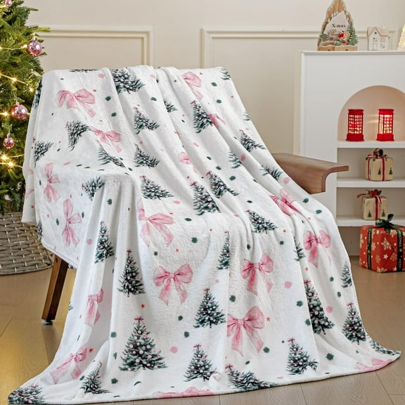 Pink Christmas Blanket 50x60 Inches, Soft Warm Lightweight Christmas Tree Throw Blanket for Sofa Bed Decor Gift