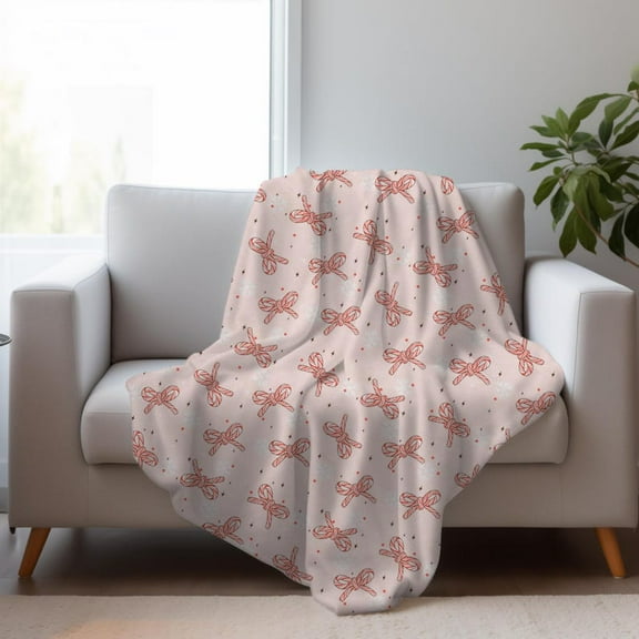 Pink Christmas Blanket Candy Cane Bows, Holiday Throw, Plush Blanket Cozy Christmas Throw Winter Holiday Blanket Gift Christmas Gift for Her