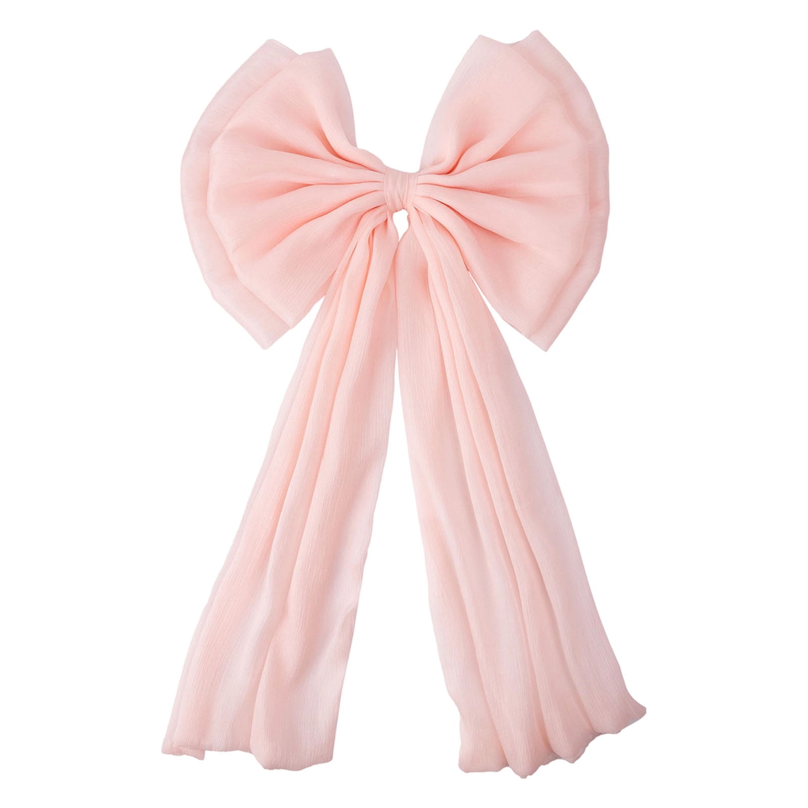 Pink Christmas Bow With Double Layer And Flowing Tails For Festive Display Chiffon Material Hanging Ornament For Tree Or Door