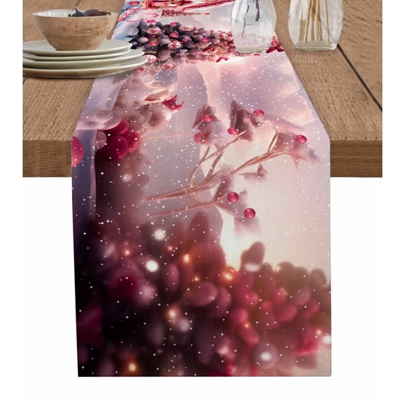 Pink Christmas Burlap-Cotton Table Runner 120 Inches Long,Farmhouse Xmas Tree Snowflake Farmhouse Table Runners,Outdoor Dining Tablecloths Decor for Baby Shower Party Wedding 13x120