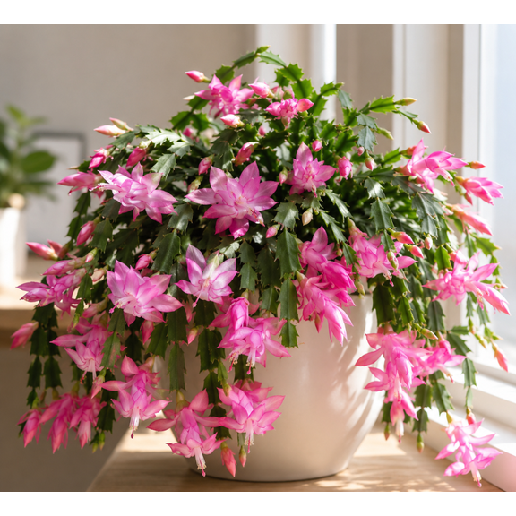Pink Christmas Cactus Live Plant, Schlumbergera Flowering Succulent Houseplant, 3 Inch Pot, 2 Plants Per Pot, for Indoor Containers