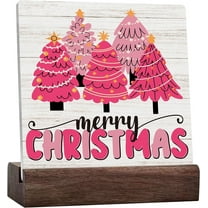 Pink Christmas Ceramic Table Sign, Pink Christmas Decorations, Christmas Tree Sign, Merry Christmas Sign For Table, Christmas Signs For Home Office Shelf Cubicle Decoration