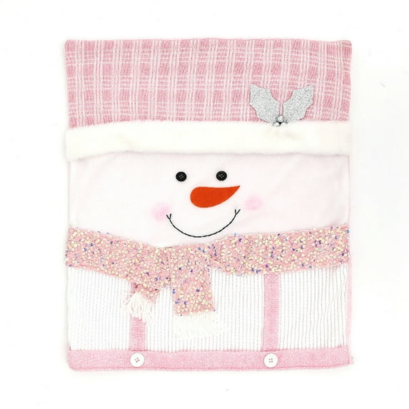 Pink Christmas Chair Cover, Santa Doll Polyester Slipcover for Home Party, Stretch Washable 20x18in, Festive Decor