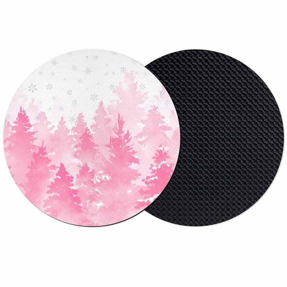 Pink Christmas Coasters Set of 2, Absorbent Coasters for Drinks, Winter Snowflake Abstract Forest Tree Coaster for Desk Coffee Table Protection, Home Decor House Warming Gifts 4"