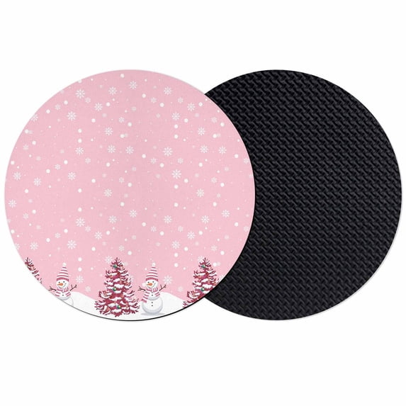 Pink Christmas Coasters Set of 2, Absorbent Coasters for Drinks, Winter Snowman Pine Tree Snow Scene Coaster for Desk Coffee Table Protection, Home Decor House Warming Gifts 4"