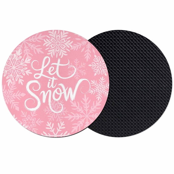 Pink Christmas Coasters Set of 2, Absorbent Coasters for Drinks, Winter Xmas White Snowflakes Texture Coaster for Desk Coffee Table Protection, Home Decor House Warming Gifts 4"