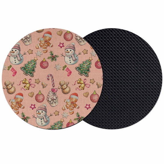 Pink Christmas Coasters Set of 2, Absorbent Coasters for Drinks, Xmas Tree Balls Snowman Gingerbread Coaster for Desk Coffee Table Protection, Home Decor House Warming Gifts 4"