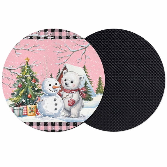 Pink Christmas Coasters Set of 2, Absorbent Coasters for Drinks, Xmas Tree Snowman Bear Snowfall Plaid Coaster for Desk Coffee Table Protection, Home Decor House Warming Gifts 4"