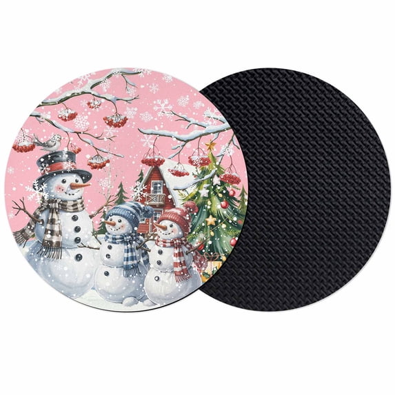 Pink Christmas Coasters Set of 2, Absorbent Coasters for Drinks, Xmas Winter Snowman Snowflakes Trees Coaster for Desk Coffee Table Protection, Home Decor House Warming Gifts 4"