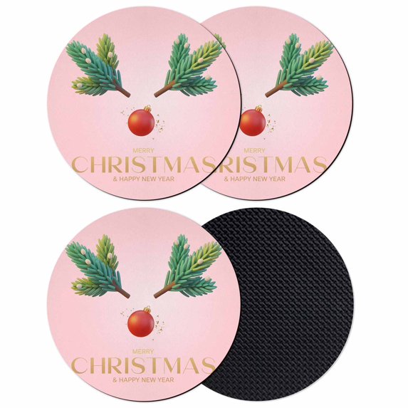 Pink Christmas Coasters Set of 4, Absorbent Coasters for Drinks, Xmas Tree Ball Winter Modern Art Coaster for Desk Coffee Table Protection, Home Decor House Warming Gifts 4"