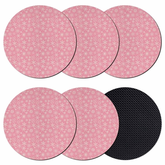Pink Christmas Coasters Set of 6, Absorbent Coasters for Drinks, Farmhouse Winter Xmas Beige Snowflakes Coaster for Desk Coffee Table Protection, Home Decor House Warming Gifts 4"