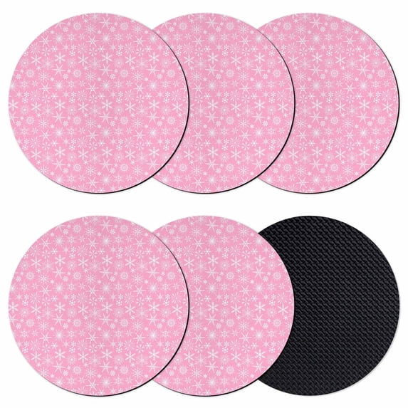 Pink Christmas Coasters Set of 6, Absorbent Coasters for Drinks, Modern Winter Xmas White Snowflakes Coaster for Desk Coffee Table Protection, Home Decor House Warming Gifts 4"