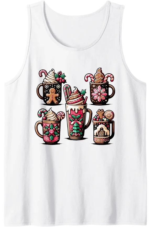 Pink Christmas Cookie Gingerbread Man Baker Latte Lover Tank Top Size S-3XL