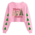 thumbnail image 1 of Pink Christmas Crop Sweatshirt for Women Christmas Tree Graphic Long Sleeve Shirts Xmas Holiday Pullover Tops, 1 of 6