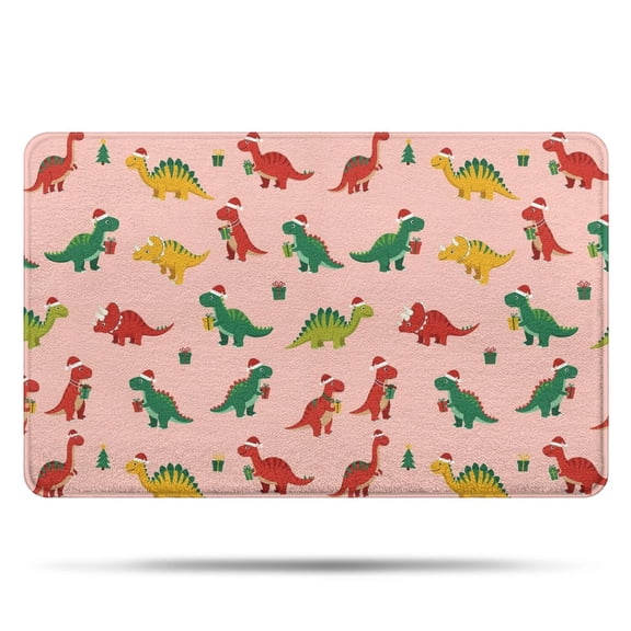Pink Christmas Dinosaurs Pattern Bathroom Rugs Mat,Non Slip Microfiber Bathroom Rug,Rubber Backing,Soft Bathroom Mats for Bathroom Floor,Tub and Shower,20x32in(50x80cm)
