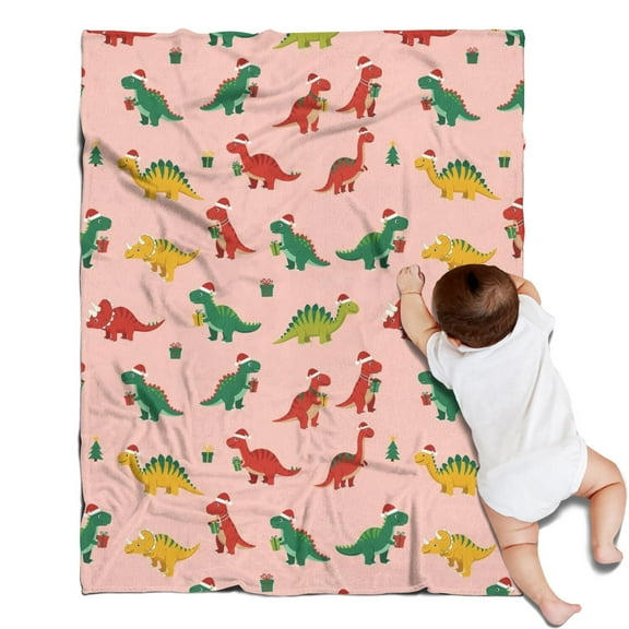 Pink Christmas Dinosaurs Pattern Blanket,Comfortable Soft Lamb Wool Throw Blanket,All Season,Warm Lightweight Blankets for Sofa Bed Couch Living Room Chair,30"x40"