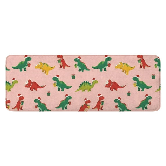 Pink Christmas Dinosaurs Pattern Kitchen Rug Mat,Kitchen Runner Rugs Non Skid Washable,Decorative Kitchen Floor Mats for Kitchen,Sink,Laundry,17"x47.2"