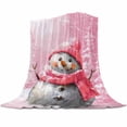 thumbnail image 1 of Pink Christmas Flannel Blanket for Bed,Travel and Camping, Cute Pink Hat Snowman Super Soft Cozy Blanket for All Seasons 32"x48", 1 of 6