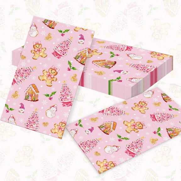Pink Christmas Foldable Placemats - 40 Pack Holiday Party Decor
