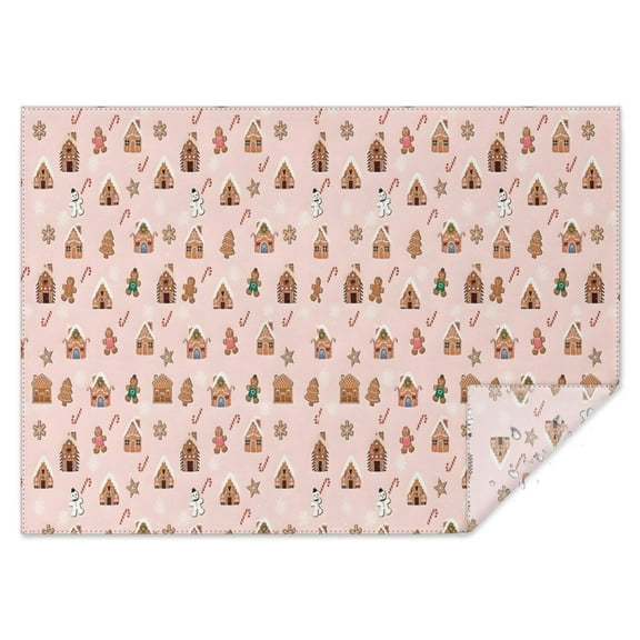 Pink Christmas Gingerbread House Pattern Rectangle Tablecloth 60"x84",Waterproof Polyester Rectangle Table Cloth, Wipeable Spillproof Polyester Tablecloth for Dining, Camping, Indoor and Outdoor