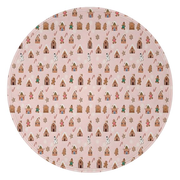 Pink Christmas Gingerbread House Pattern Round Blanket,Comfortable Soft Flannel Throw Blanket,All Season,Warm Lightweight Blankets for Sofa Bed Couch Living Room Chair 47"x47"