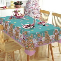 Pink Christmas Gingerbread Man Rectangle Tablecloth 60 x 84 Inch, Xmas Tree Peppermint Candy Decorative Table Cloth Dining Table Cover, Winter Holiday Dinner Party Picnic Decoration