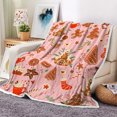thumbnail image 1 of Pink Christmas Gingerbread Man Throw Blanket, Winter Cute Star Snowflakes Candy Cane Throws Blankets, Xmas Soft Lightweight Holiday Flannel Blanket for Couch Sofa Bed Chair Living Rooms Decor, 60X70IN, 1 of 5