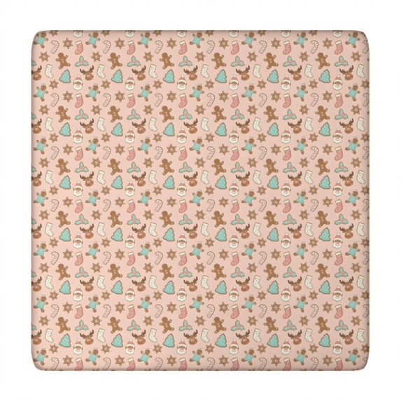 Pink Christmas Gingerbread and Tree Pattern Square Fitted Tablecloth with Elastic Edge,Square Table Cover,Washable Elastic Table Cover for Home Kitchen Party Decor 34"x34"