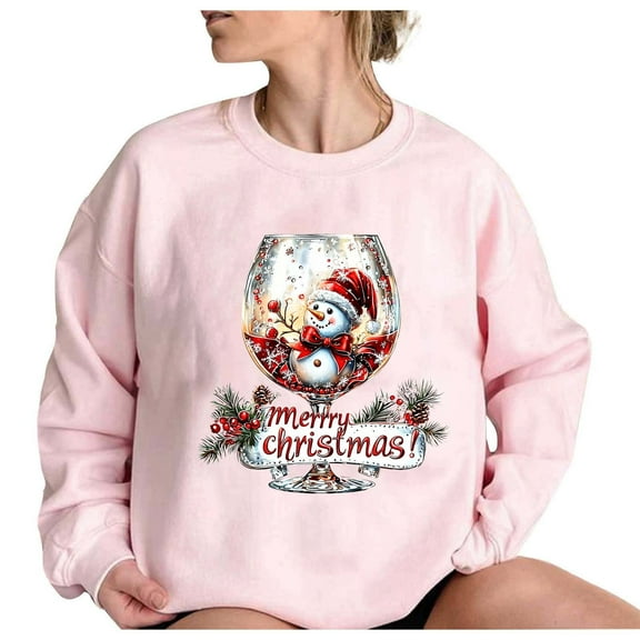 Pink Christmas Gnome Sweatshirts for Women Novelty Funny Santa Xmas Tree Graphic Pullover Tops Loose Raglan Shirts
