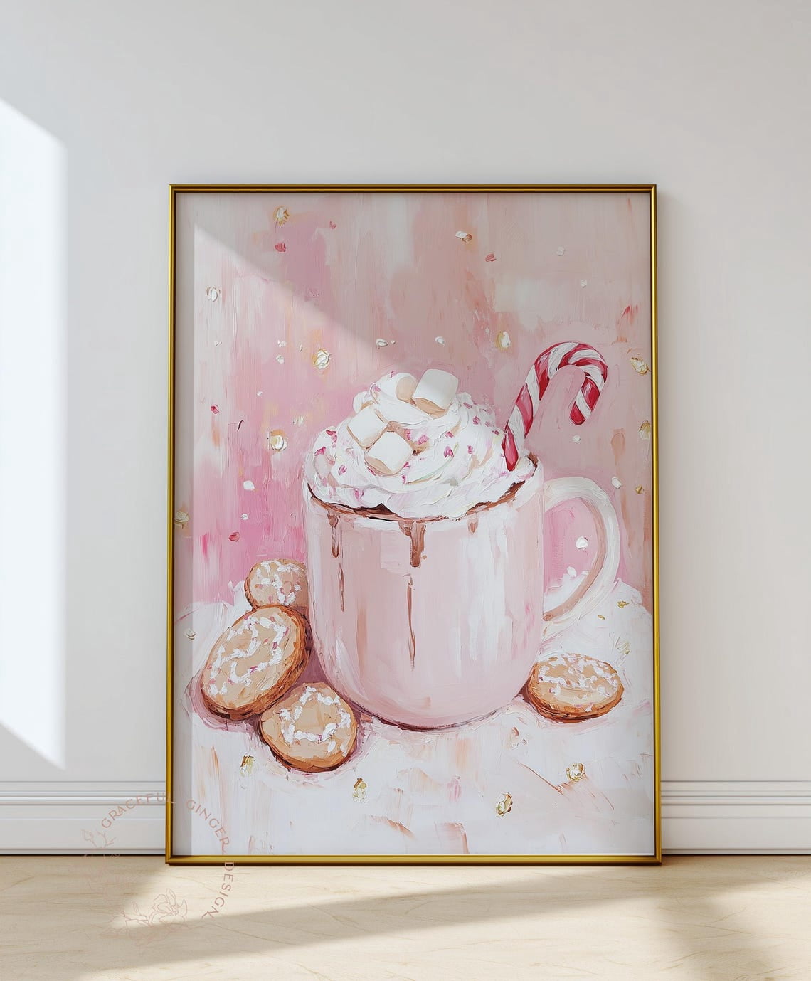 Pink Christmas Hot Cocoa Mug With A Candy Cane Wall Art Print, Seasonal ...