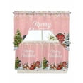 thumbnail image 1 of Pink Christmas Kitchen Curtains Swag Valance and Tier Curtains Set 24 Inch Length, Santa Snowman Snowflake Elk Xmas Tree Rod Pocket Drape Panels Pair Swag Curtains for Bathroom/Cafe/Window, 1 of 6