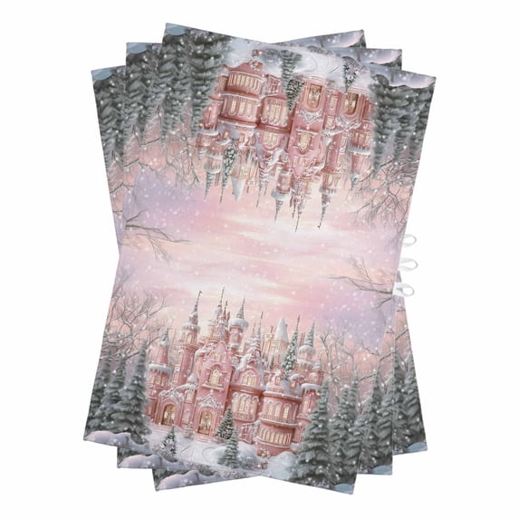Pink Christmas Kitchen Towels Set of 3, Water Absorbent Dish Towel, Winter Town Snowflake Xmas Tree Decorative Hand Towels - Quick Drying Cloth for Cooking Baking, 18x28 Inch