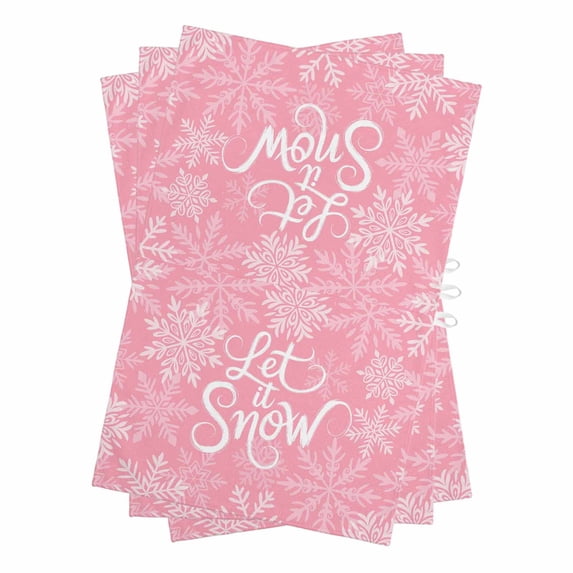 Pink Christmas Kitchen Towels Set of 3, Water Absorbent Dish Towel, Winter Xmas White Snowflakes Texture Decorative Hand Towels - Quick Drying Cloth for Cooking Baking, 18x28 Inch