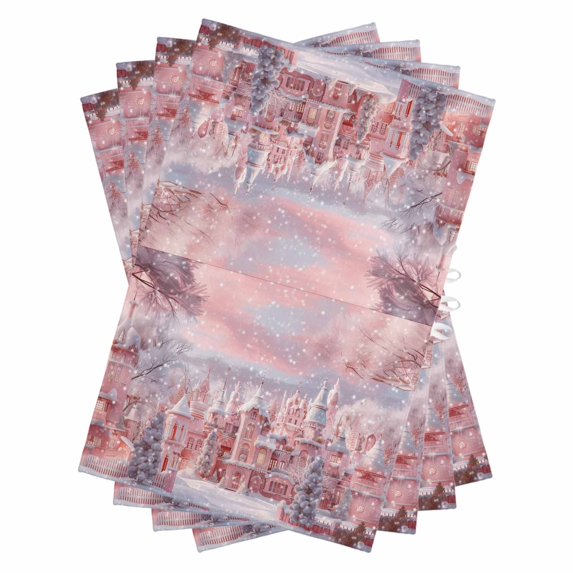 Pink Christmas Kitchen Towels Set of 4, Water Absorbent Dish Towel, Pink Town Xmas Tree Snowflake Decorative Hand Towels - Quick Drying Cloth for Cooking Baking, 18x28 Inch