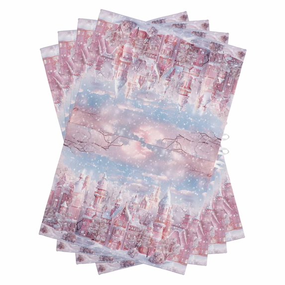 Pink Christmas Kitchen Towels Set of 4, Water Absorbent Dish Towel, Snowflake Pink Town Xmas Tree Decorative Hand Towels - Quick Drying Cloth for Cooking Baking, 18x28 Inch