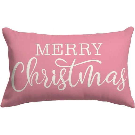 Pink Christmas Lumbar Pillow Cover 12x20 Inches for Christmas Decorations Merry Christmas Throw Pillow Covers Winter Holiday Cushion Case Decoration for Sofa Couch