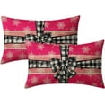 thumbnail image 1 of Pink Christmas Lumbar Pillow Covers 12x20 Set of 2 Rustic Xmas Snowflakes Holiday Decoration Plaid Print Decorative Outdoor Pillowcases Winter Gift Throw Cushion Case Decor for Couch Sofa Bed, 1 of 6