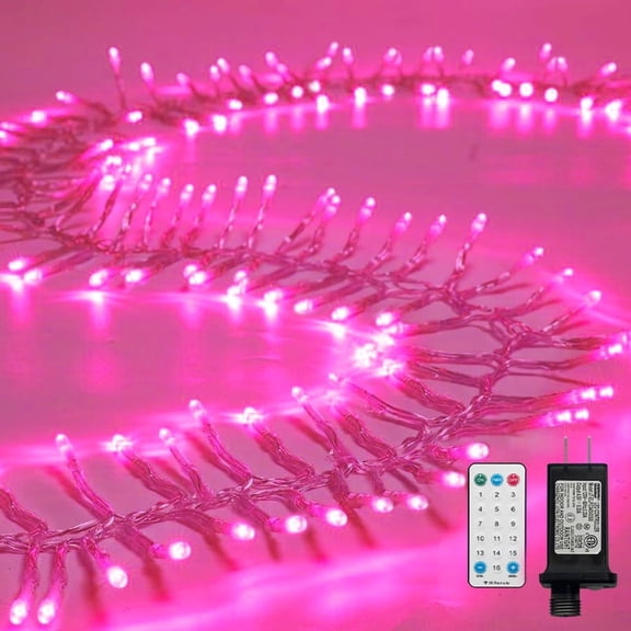 Pink Christmas Mini LightsTree Lights Outdoor Cluster Light1000 LED Firecrackers String, 16 Modes Timer Remote Waterproof Plug in Twinkle Fairy for Garland Window Party