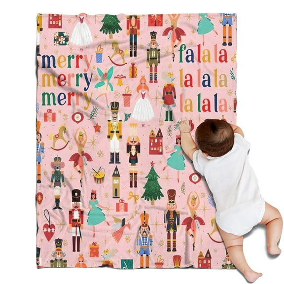 Pink Christmas Nutcracker Pattern Blanket,Comfortable Soft Flannel Throw Blanket,All Season,Warm Lightweight Blankets for Sofa Bed Couch Living Room Chair,30"x40"